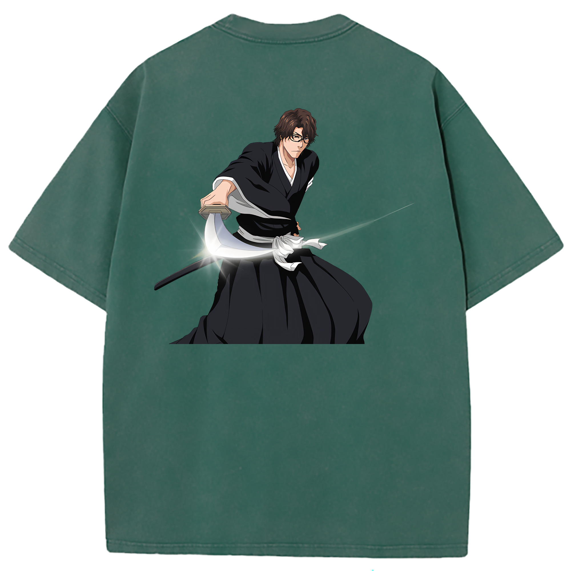 （画像用） ブリーチ 藍染 惣右介（あいぜん そうすけ） BLEACH Aizen Sousuke 綿100% ヴィンテージ風 半袖Tシャツ（背面プリント）